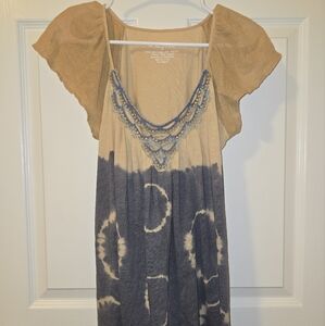 Women's Tie-Dye Top in Tan and Blue